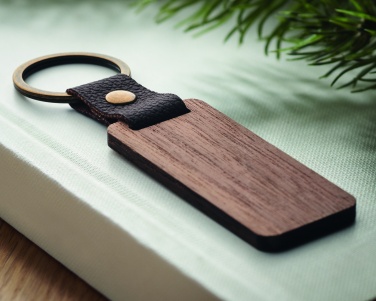 Logo trade promotional items picture of: Key ring in walnut and PU Kokkola