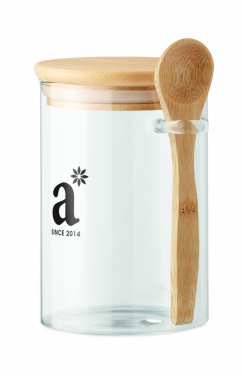 Logo trade promotional giveaways image of: Glass jar with spoon 600 ml