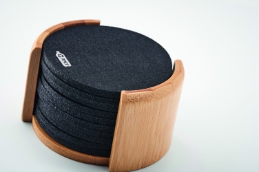 Logo trade corporate gifts picture of: RPET coasters in bamboo holder