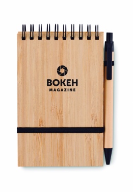 Logo trade corporate gifts image of: A6 bamboo notepad with pen SONORABAM