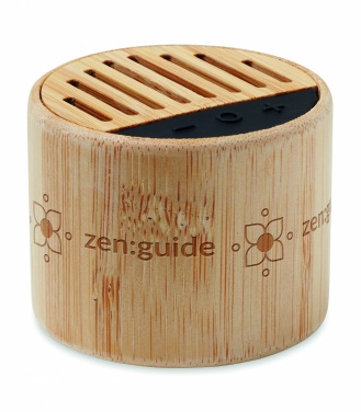 Logo trade promotional products image of: Round bamboo wireless speaker