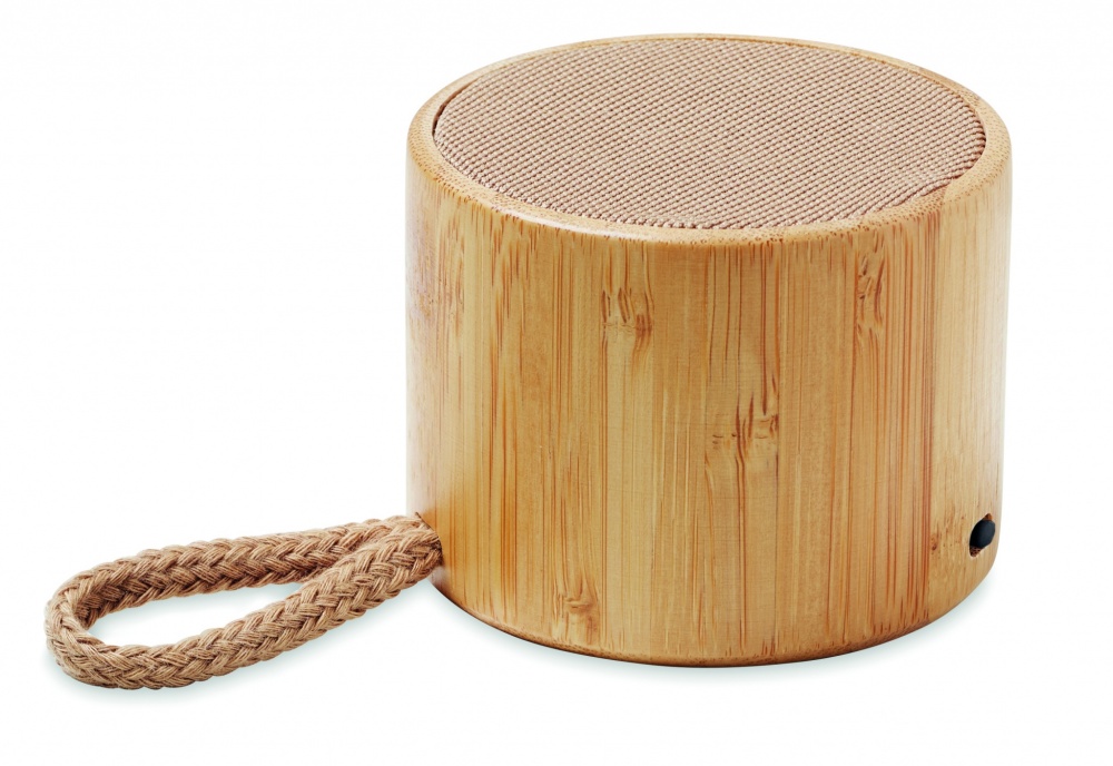 Logo trade promotional products image of: Round bamboo wireless speaker