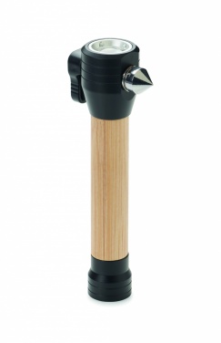 Logotrade advertising product image of: 3-in-1 bamboo flashlight with an emergency hammer and seatbelt cutter