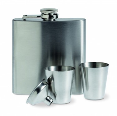 Logo trade promotional merchandise picture of: Slim hip flask w 2 cups set