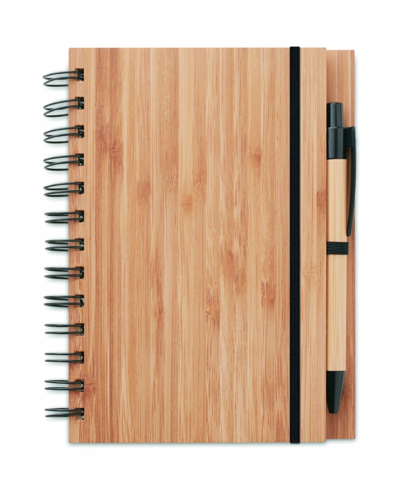 Logo trade promotional giveaway photo of: Bamboo notebook with pen lined BAMBLOC