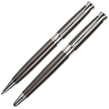 Logo trade promotional merchandise image of: Metal set of ballpoint pen and roller ROI