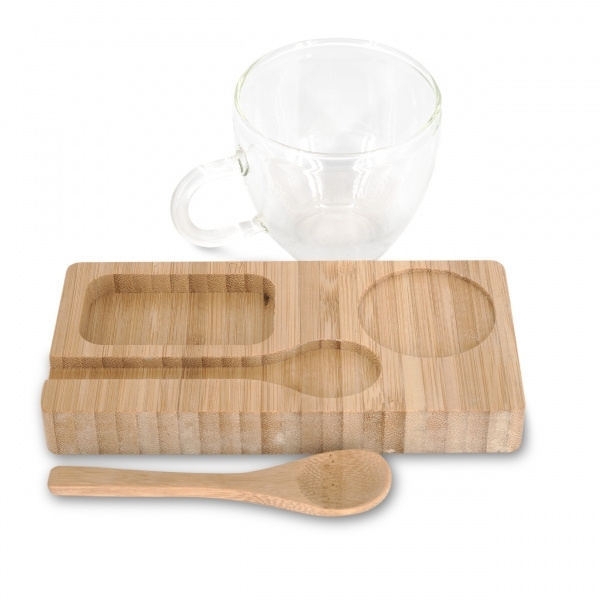 Logo trade promotional merchandise image of: Tray with cup and spoon FORMOSA 150 ml