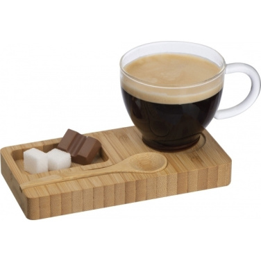 Logo trade business gifts image of: Tray with cup and spoon FORMOSA 150 ml