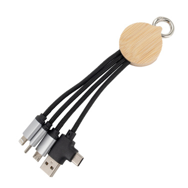 Logotrade promotional product picture of: 4-in-1 cable with elighted logo in a wooden casing, LH-ZMU05