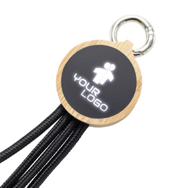 Logo trade promotional giveaways picture of: 4-in-1 cable with elighted logo in a wooden casing, LH-ZMU05