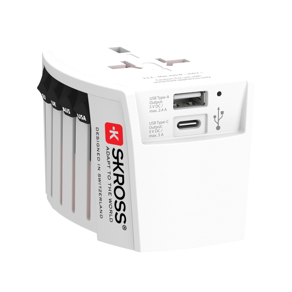 Logo trade promotional items picture of: SKROSS World Travel Adapter MUV 2-pole with USB A and C