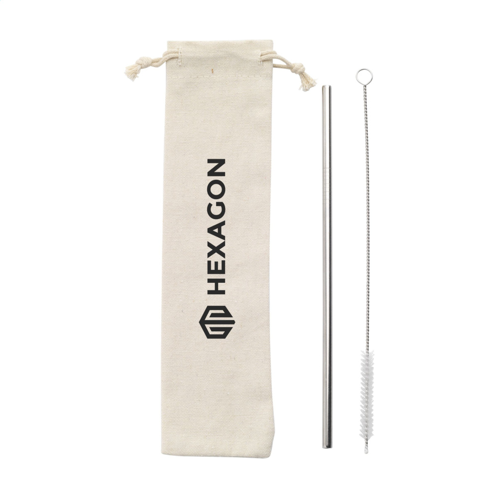 Logo trade corporate gifts image of: Reusable 1 piece ECO Straw Set stainless-steel straw