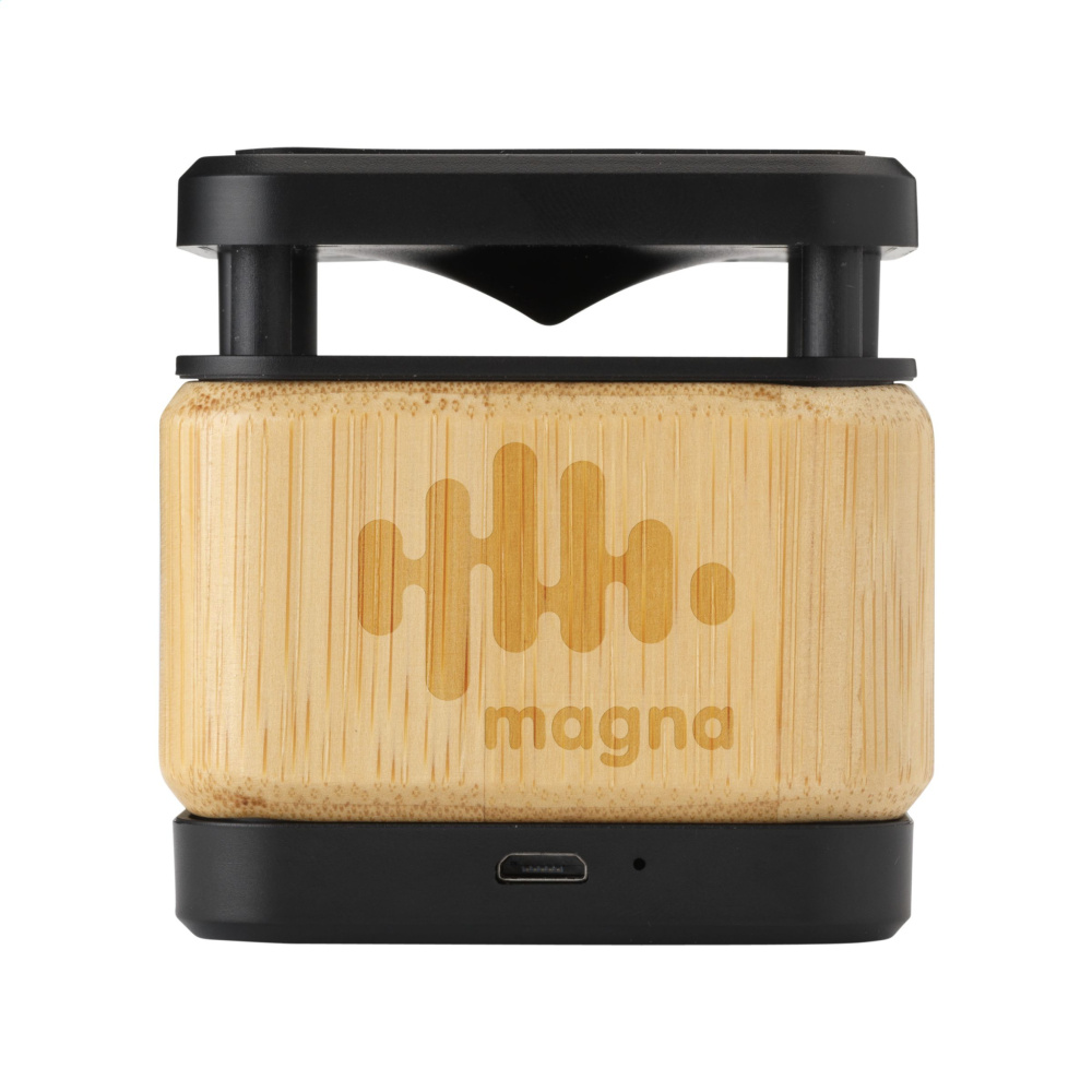 Logotrade promotional giveaway picture of: Bamboo Block Speaker with wireless charger