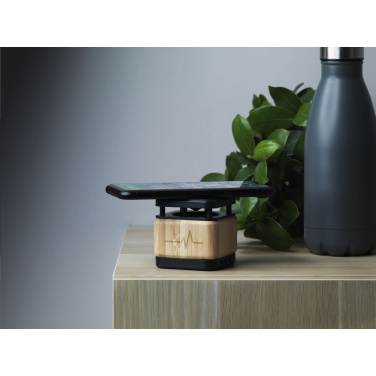 Logotrade promotional merchandise image of: Bamboo Block Speaker with wireless charger
