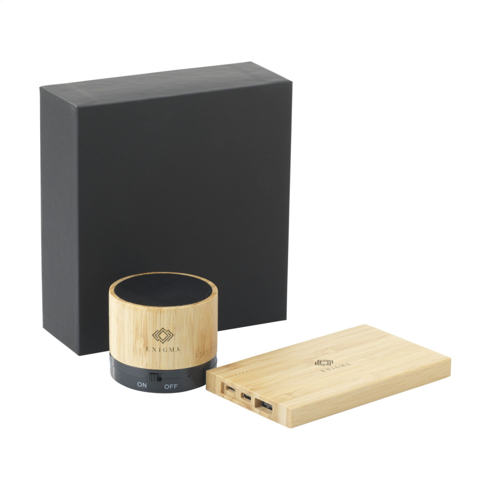 Logo trade business gift photo of: PowerBox Bamboo gift set