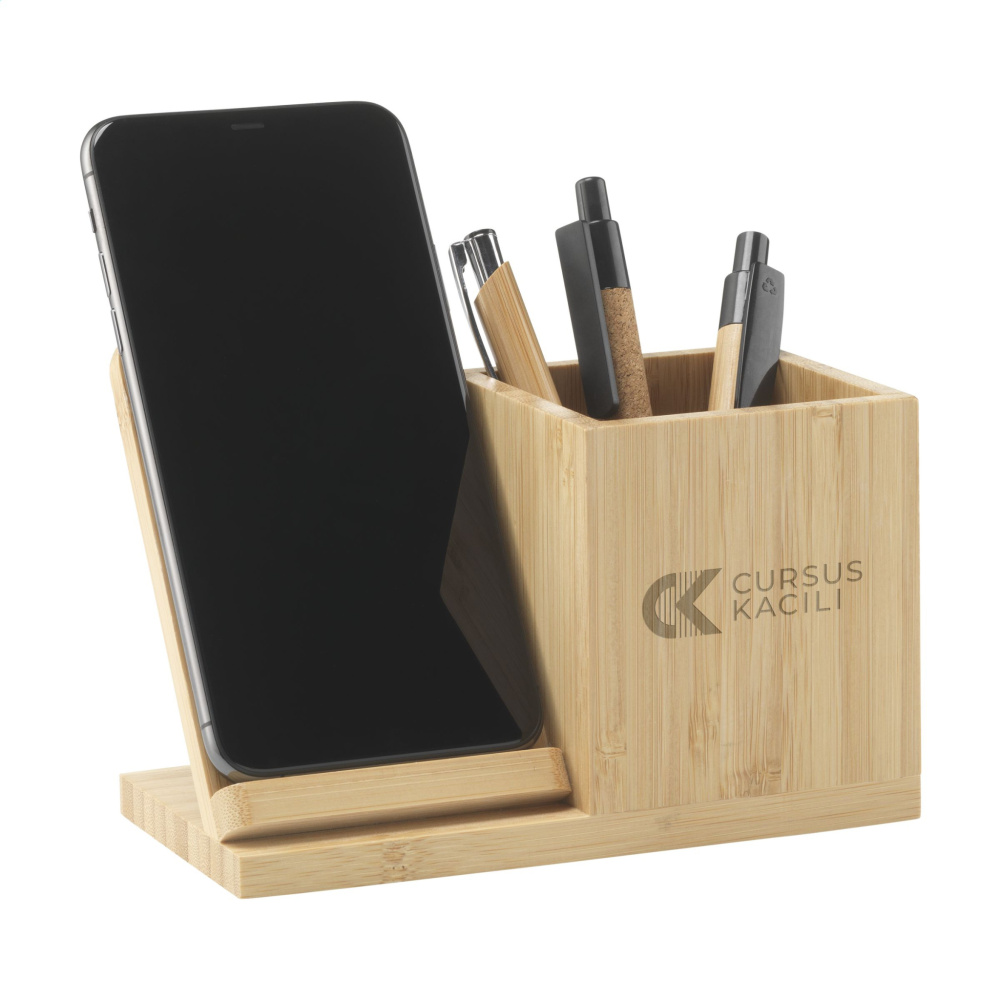 Logo trade promotional merchandise picture of: Bamboo Boss 15W charger/pen holder