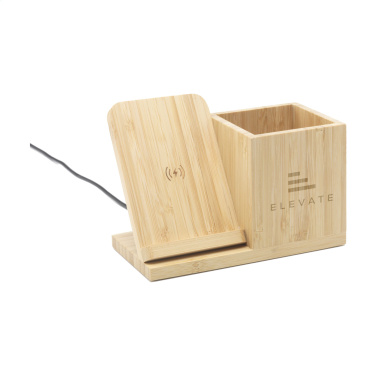 Logo trade promotional products picture of: Bamboo Boss 15W charger/pen holder