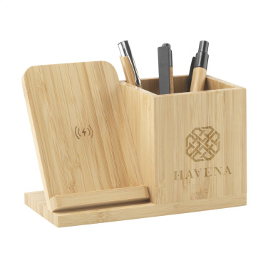 Logotrade corporate gift image of: Bamboo Boss 15W charger/pen holder