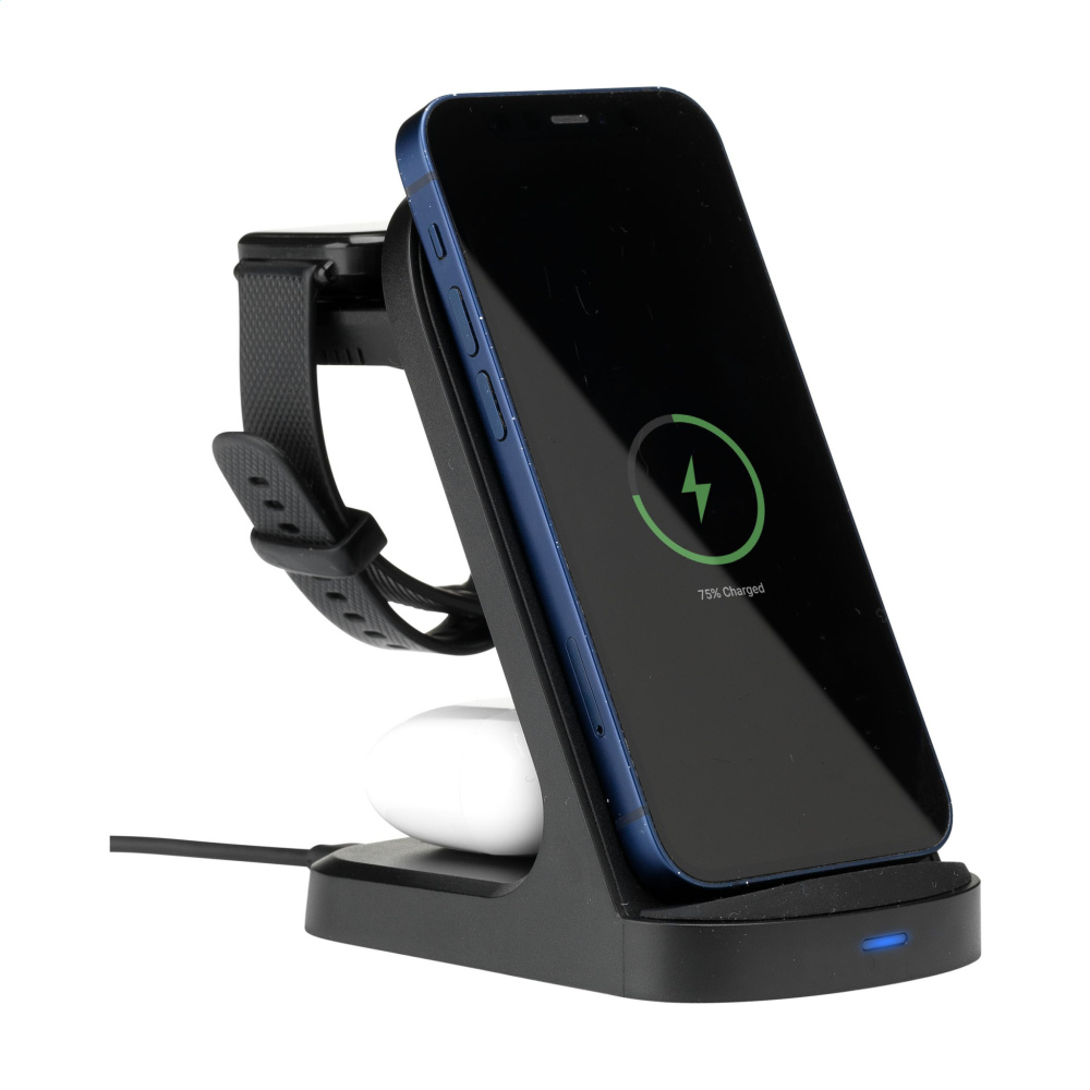 Logo trade promotional gifts picture of: Triple-Up RCS Recycled ABS Wireless Charger Stand