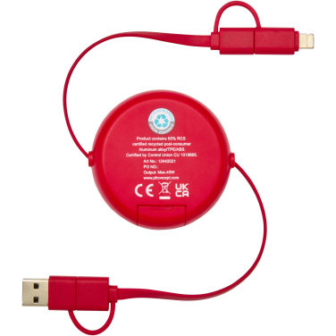 Logo trade promotional gifts image of: Alasia 5-in-1 100 cm recycled plastic and aluminium retractable data sync and 45W fast charge cable