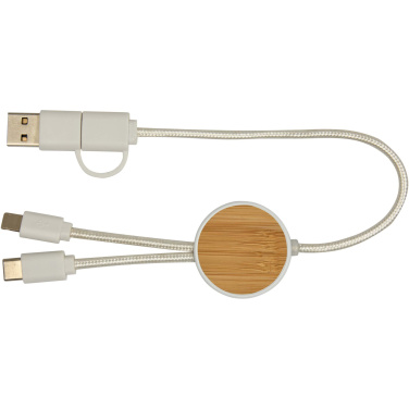 Logotrade promotional item picture of: Chechia 5-in-1 recycled plastic 30 cm data sync and 27W fast charge cable with bamboo details