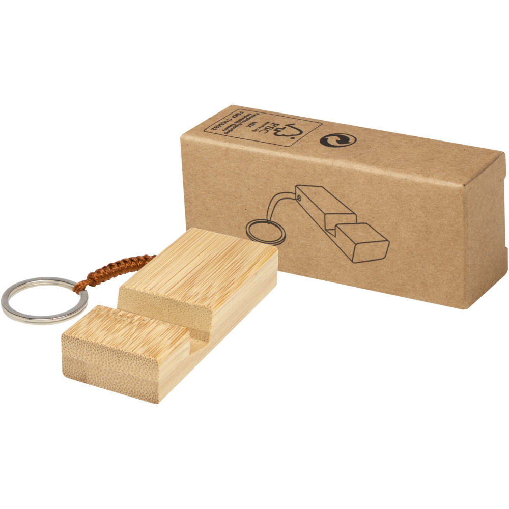 Logo trade promotional giveaways picture of: Bosona bamboo phone holder with keychain