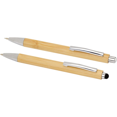 Logo trade corporate gifts picture of: Oblys bamboo ballpoint pen and mechanical pencil set (black ink)