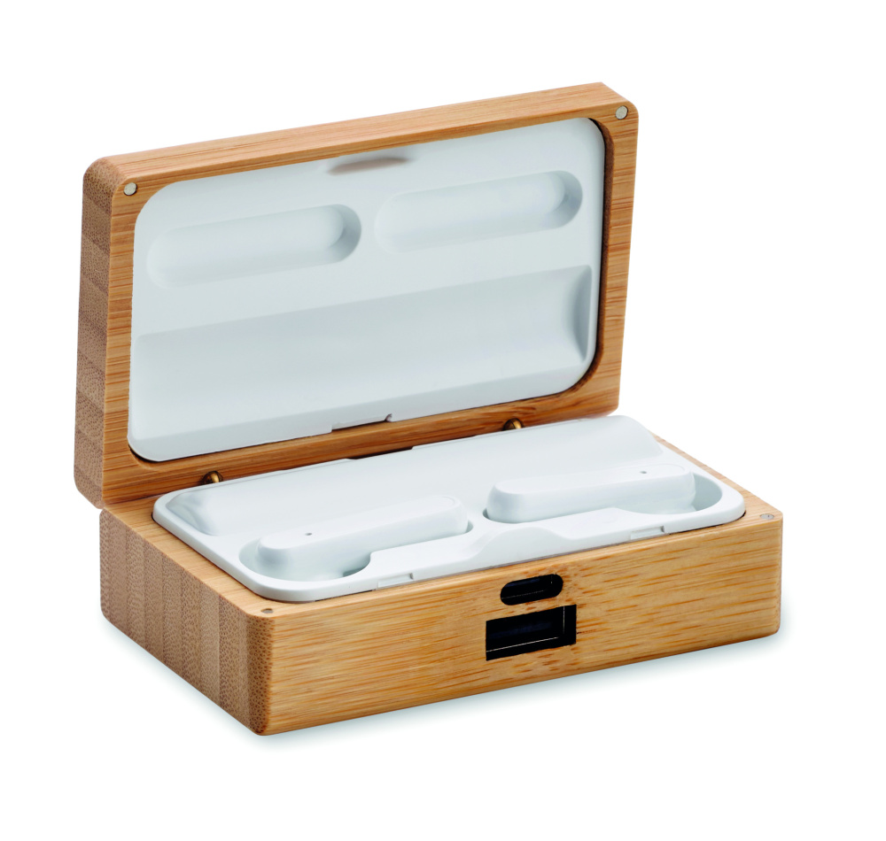 Logotrade advertising product picture of: TWS earbuds in bamboo case