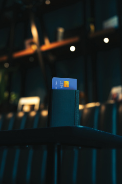 Logotrade promotional item image of: Seekcard RCS rpolyester card wallet with worldwide locating