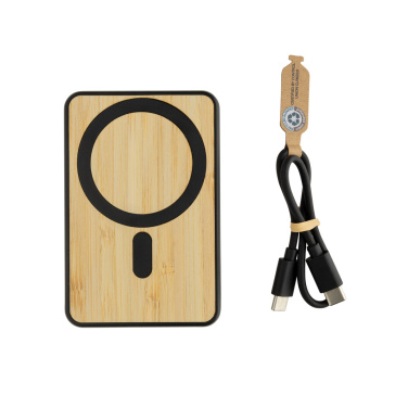 Logo trade promotional merchandise image of: Zen RCS rplastic 5000 mah 5W magnetic bamboo powerbank