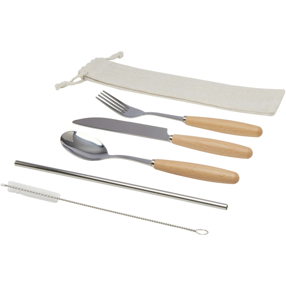 Logotrade promotional items photo of: Root 5-piece stainless steel and beech wood cutlery set