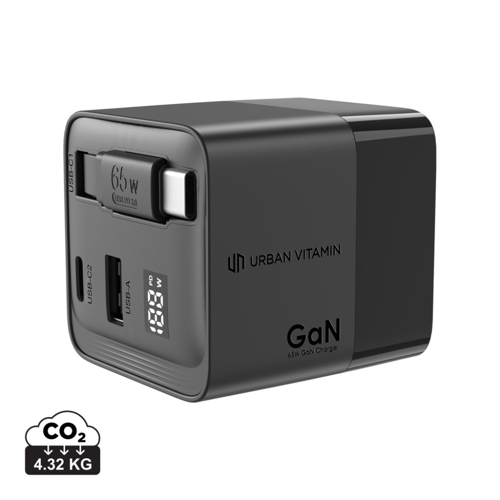 Logotrade promotional item image of: Urban Vitamin Mendocino 65W GaN charger retractable cable