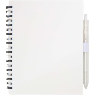 Logo trade business gifts image of: Niove recycled plastic soft cover notebook and ballpoint pen set (blue ink)