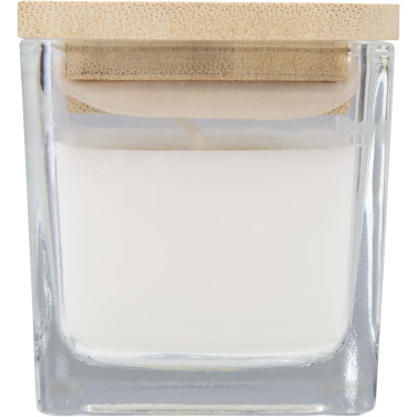 Logo trade promotional merchandise image of: Ambra square glass candle with bamboo lid