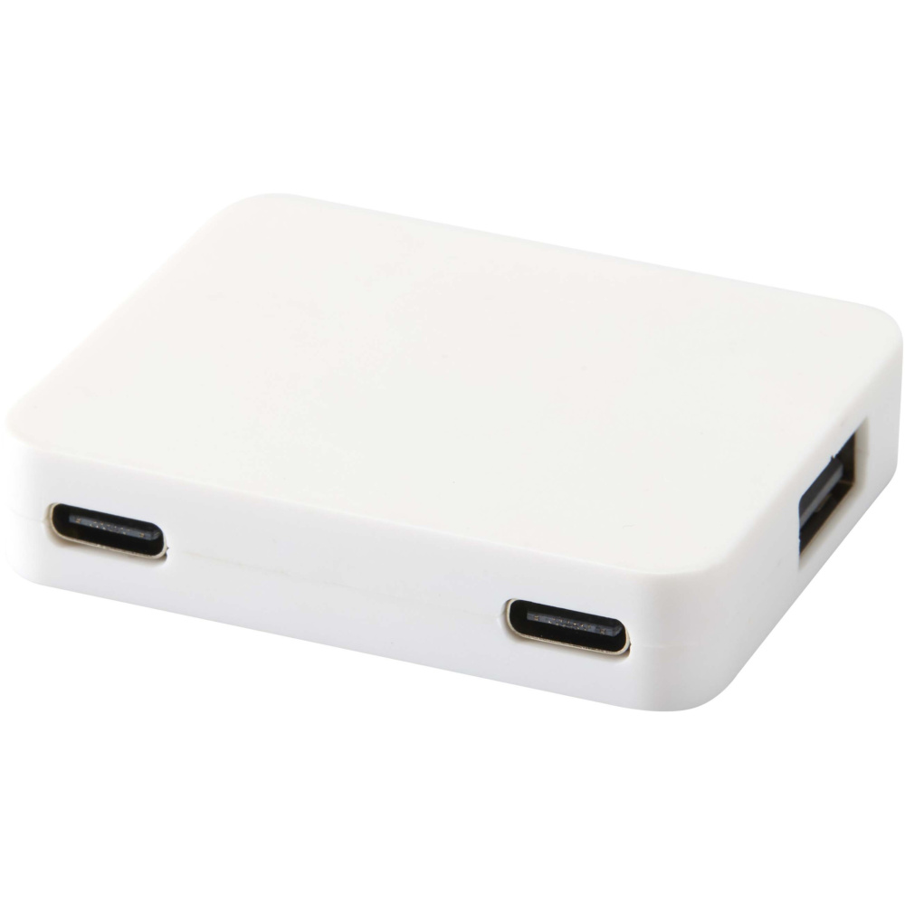 Logotrade promotional product picture of: Gaia 4-port USB hub with USB-A and Type-C output and dual input - made from recycled plastic