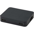 Gaia 4-port USB hub with USB-A and Type-C output and dual input - made from recycled plastic, Solid black