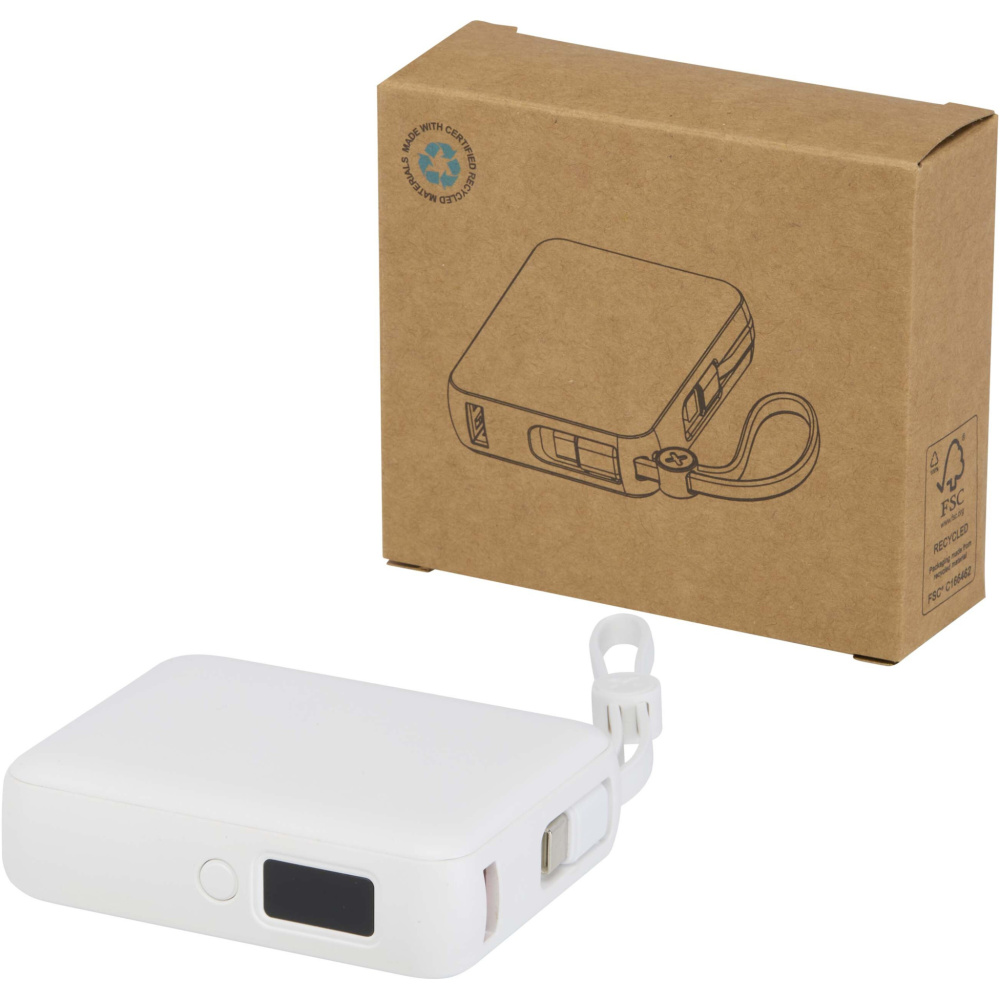 Logo trade promotional product photo of: Acrux 10.000 mAh 35W tablet power bank with built in Type-C cable - made from recycled plastic