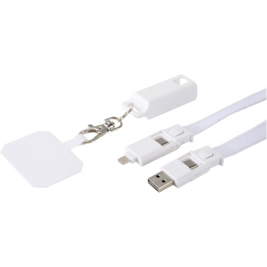Logo trade corporate gift photo of: Franz recycled plastic smartphone lanyard with built-in data sync and 65W fast charge 5-in-1 cable