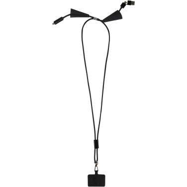 Logo trade advertising products image of: Funi recycled plastic smartphone lanyard with built-in data sync and 100W fast charge 5-in-1 cable