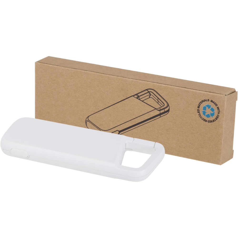 Logo trade promotional merchandise image of: Alkes 5000 mAh 12W recycled plastic water resistant power bank with carabiner