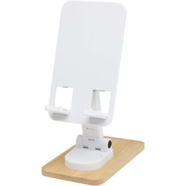 Logotrade corporate gift image of: Alfirk recycled plastic foldeable desk phone stand with bamboo details