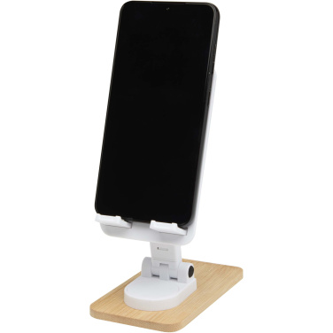 Logo trade promotional items image of: Alfirk recycled plastic foldeable desk phone stand with bamboo details