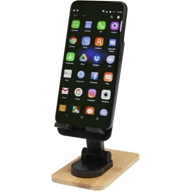 Logotrade promotional merchandise picture of: Alfirk recycled plastic foldeable desk phone stand with bamboo details