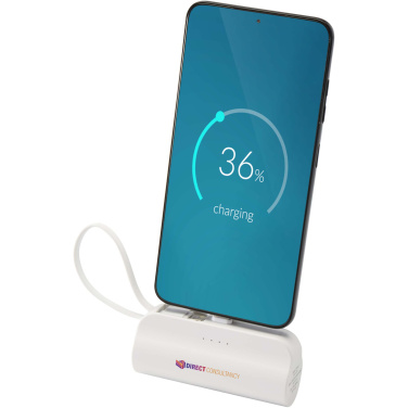 Logotrade promotional merchandise picture of: Alnair 5000 mAh 10W recycled plastic Type-C power bank with built-in flip stand and 2-in-1 cable