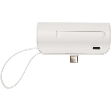 Logo trade advertising products image of: Alnair 5000 mAh 10W recycled plastic Type-C power bank with built-in flip stand and 2-in-1 cable