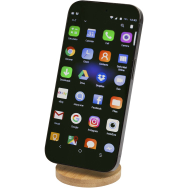 Logotrade promotional merchandise image of: Alcor recycled plastic foldeable magnetic phone stand with bamboo details