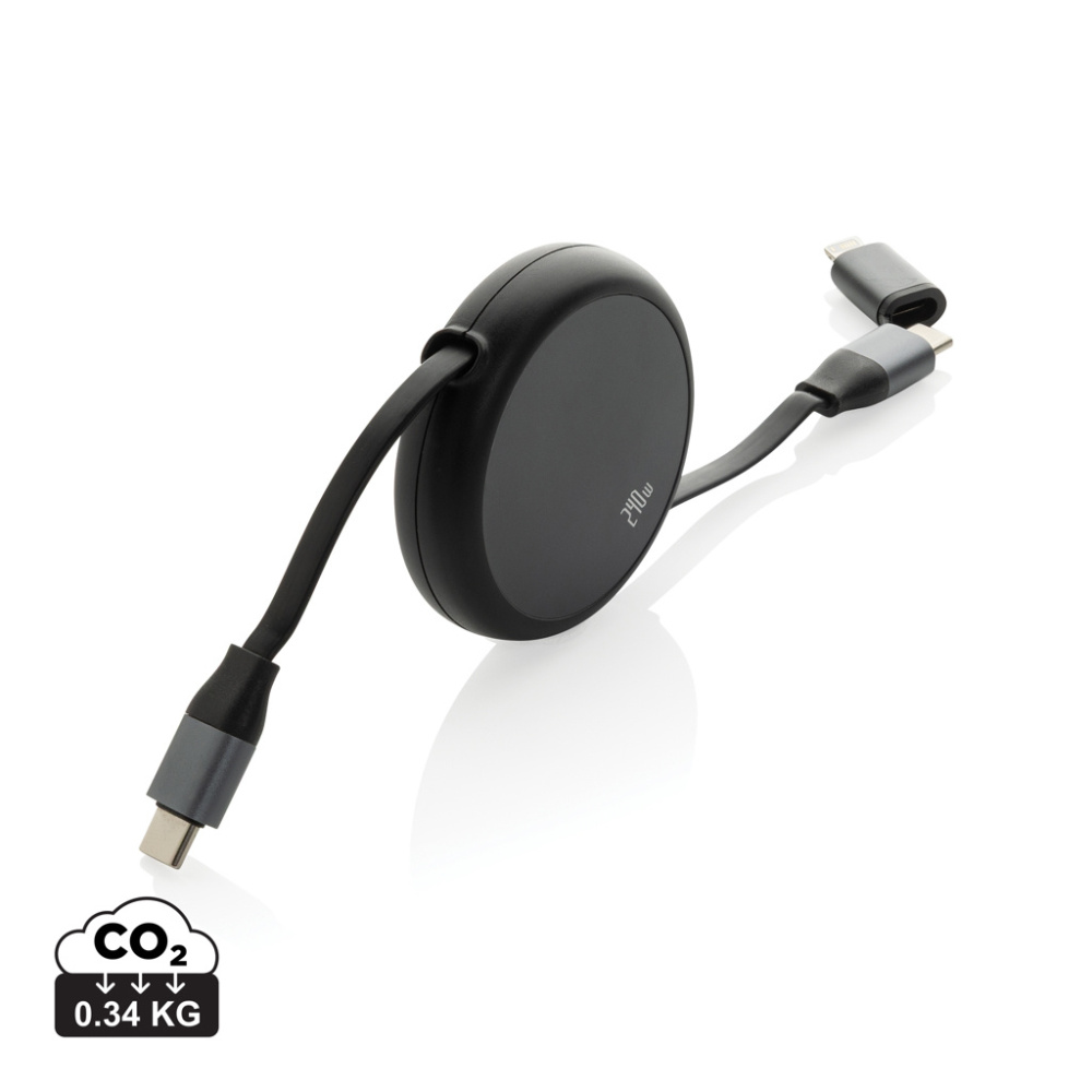 Logo trade corporate gifts picture of: Terra RCS recycled aluminium retractable 240W 2-in-1 cable