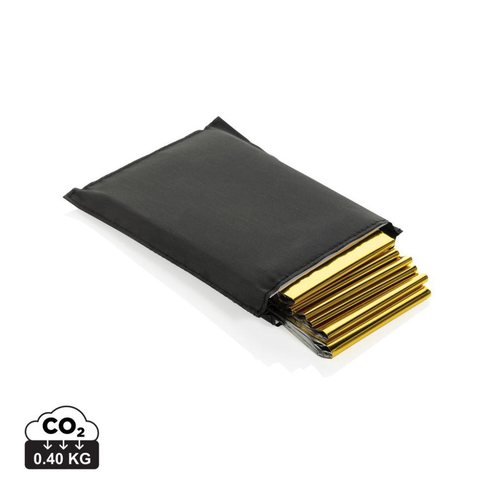 Logotrade promotional items photo of: Solra emergency blanket in RCS recycled RPET pouch