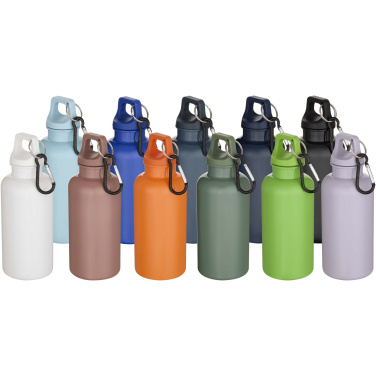 Logo trade business gifts image of: Oregon 400 ml solid colour RCS recycled plastic water bottle with carabiner