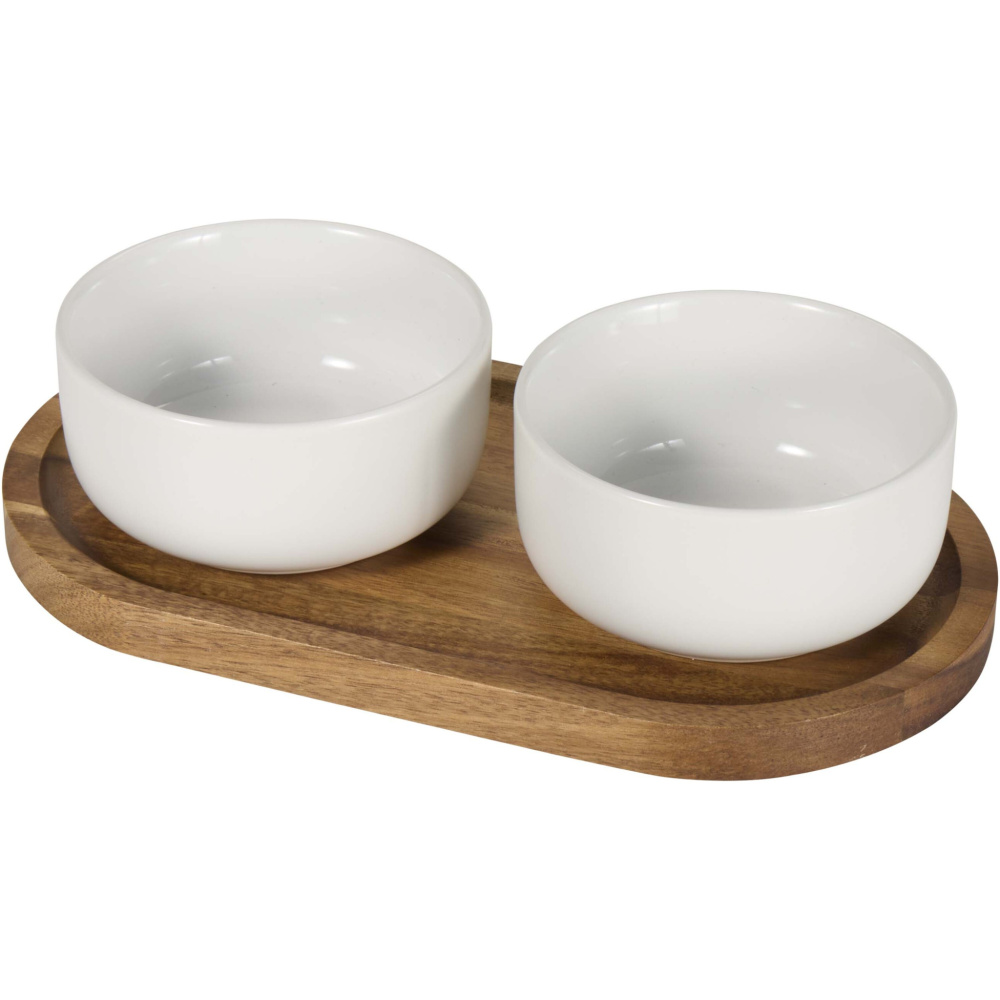 Logo trade promotional gifts image of: Noa wooden tray and ceramic serving bowls set